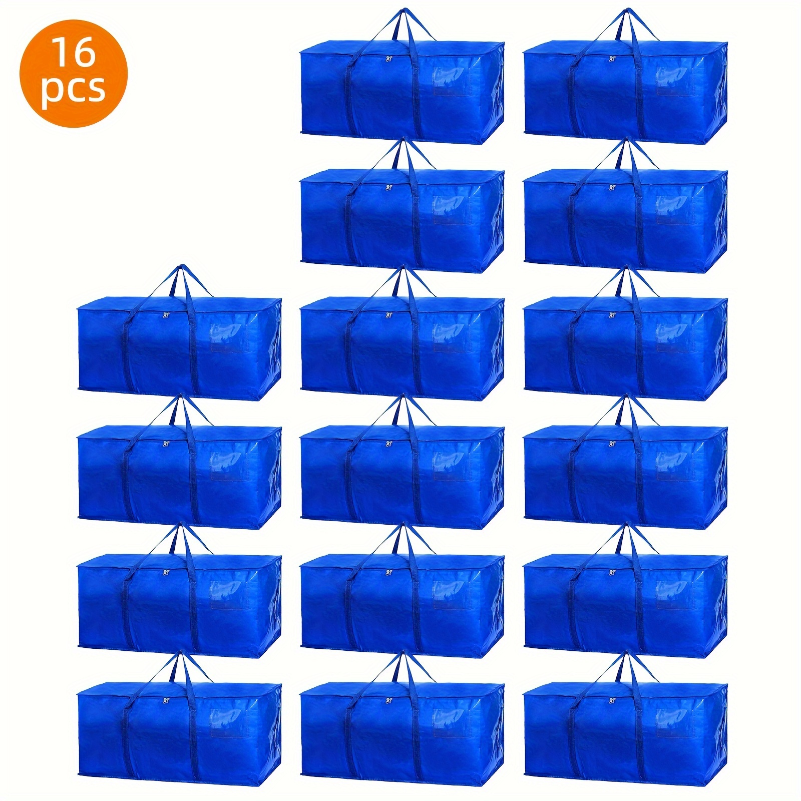 

16 Pcs Moving Bags Heavy Duty, 93l, Blue, Waterproof Storage Bags With Sturdy Handles And Zippers, Saving Moving Storage, Foldable