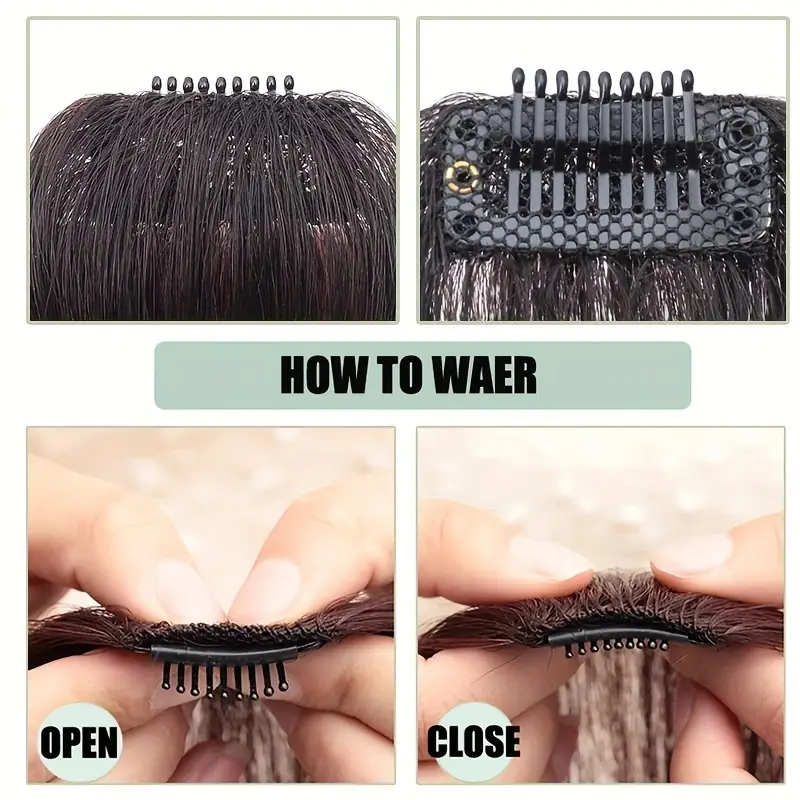 1pc unisex straight human hair air bangs clip in hair extensions heat resistant all handmade textile for women details 5