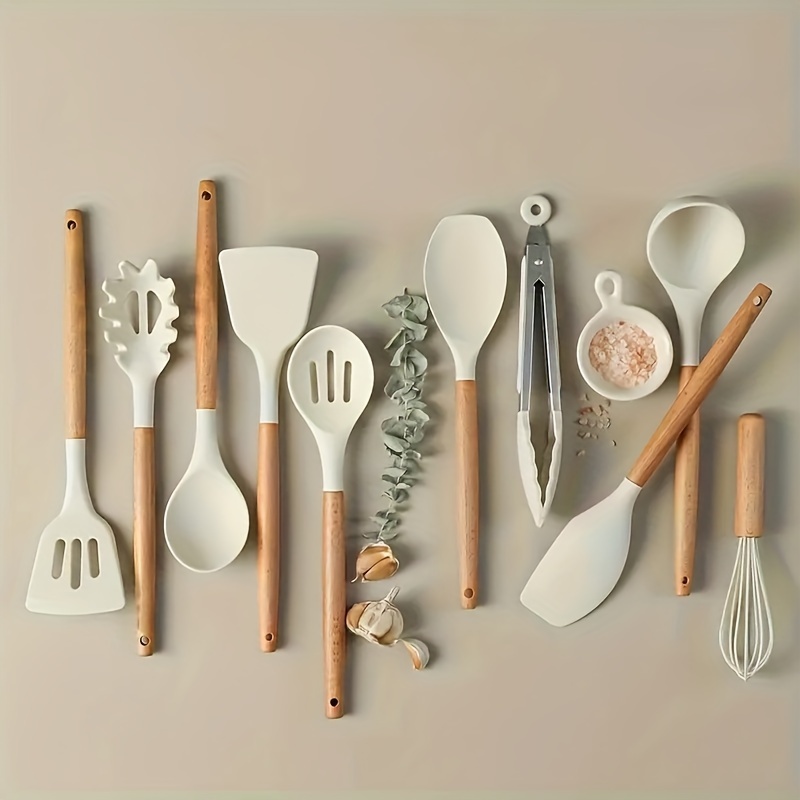 

Ensemble de 10 pièces d'ustensiles de cuisine en silicone avec poignées en bois - Outils de cuisson anti-adhésifs, résistants à la chaleur pour , - Idéal pour et des fêtes - Noël, Pâques, , Hanoucca