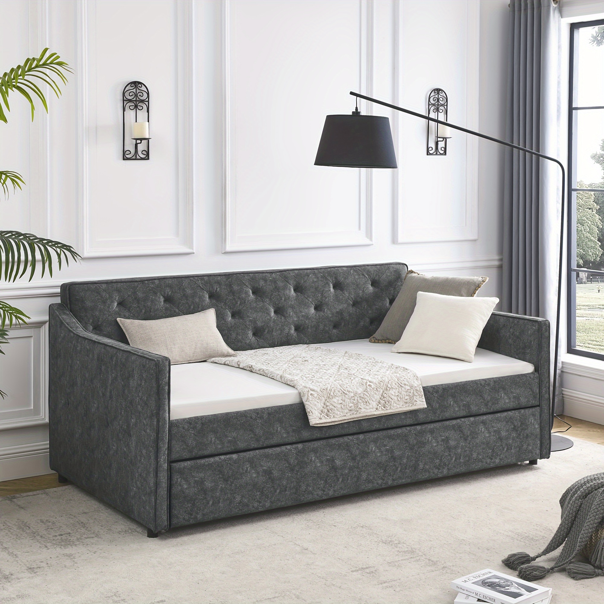 

Twin Size Daybed With Twin Size Trundle Upholstered Tufted Sofa Bed, Shape (80.5"x44.5"x33.5")