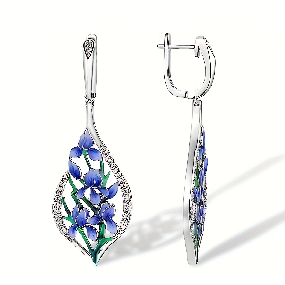 Floral Dragonfly Dangle Earrings with April Birthstone, Copper Jewelry