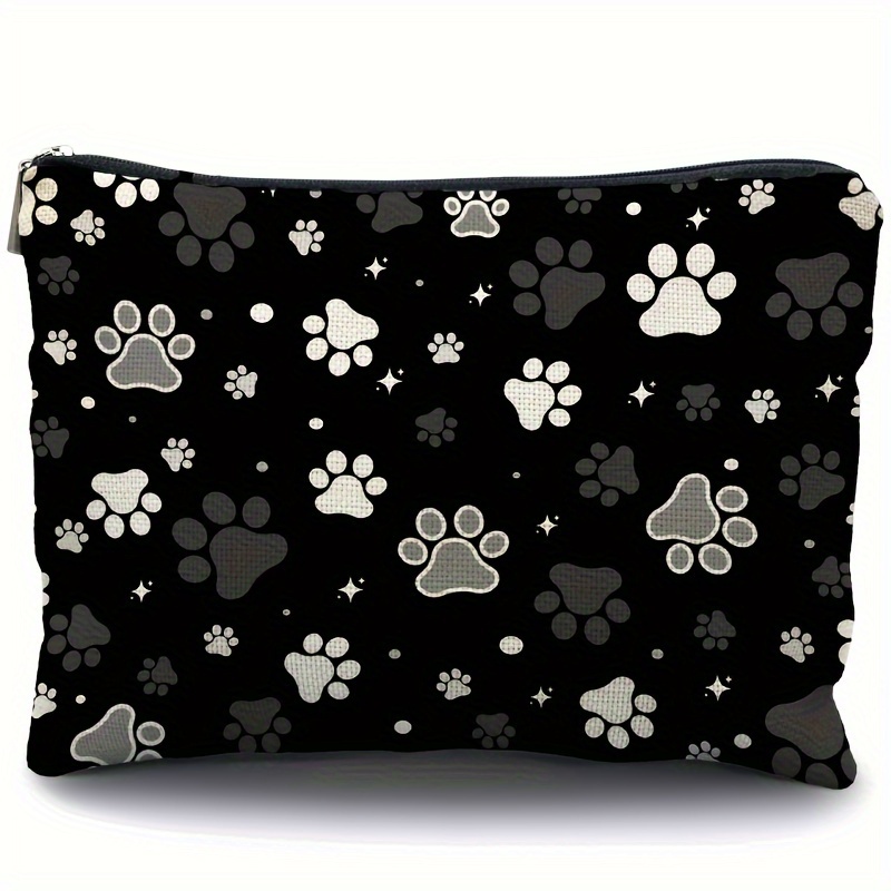 

1pc Paw Print Linen Makeup Bag, Unisex-adult, Unscented, Dog Lover Gift, Christmas Present For Pet Owners, Black And