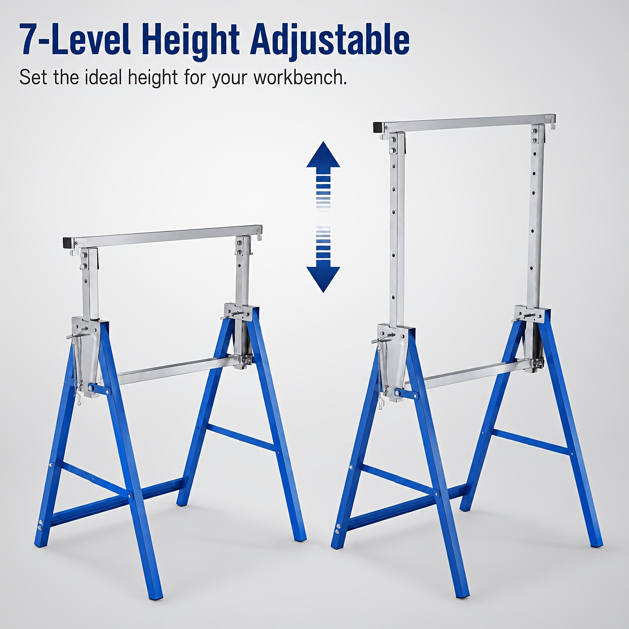 2pcs Height Adjustable Work Stand Portable Workbench Support Metal Trestle Stand With Non-slip Device Folding Work Bench In 7 Work Easels Brackets Up To 200 Kg Black/blue