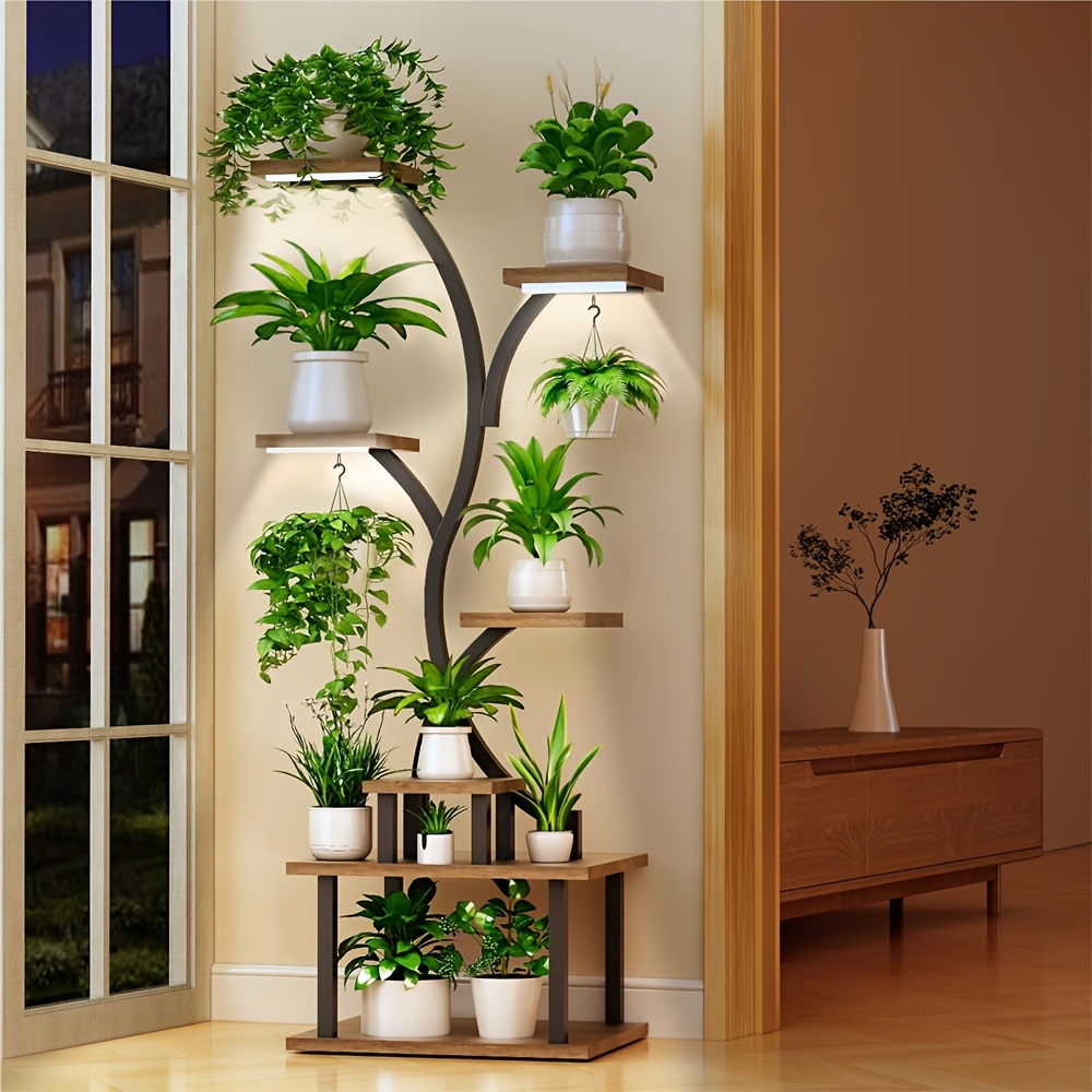 [Multi-Functional Plant Stand] 8 Tier 60'' Multi-Functional Metal Plant Stand With Grow Lights | 1pc Indoor Display Stand For Multiple Plants, Irregular Shape Planter For Patio, Living Room, Study, Bedroom - Good Gift For Plant Lovers