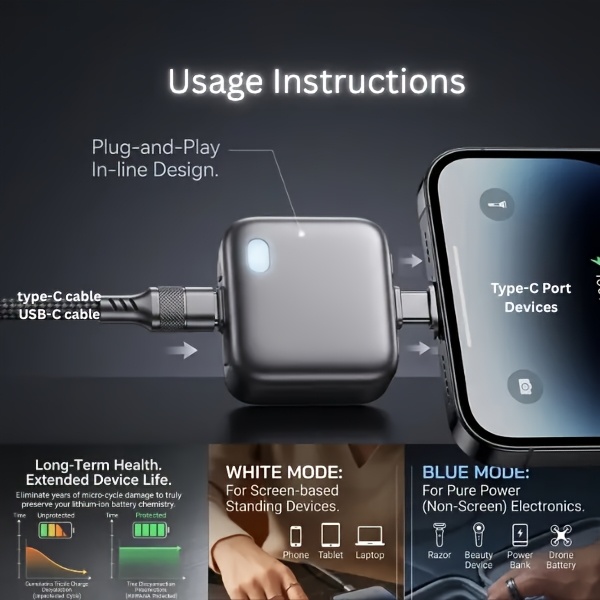 auto disconnect charger adapter 140w type c fast charging separator full charge   and   off universal overcharge protection for night charging details 2