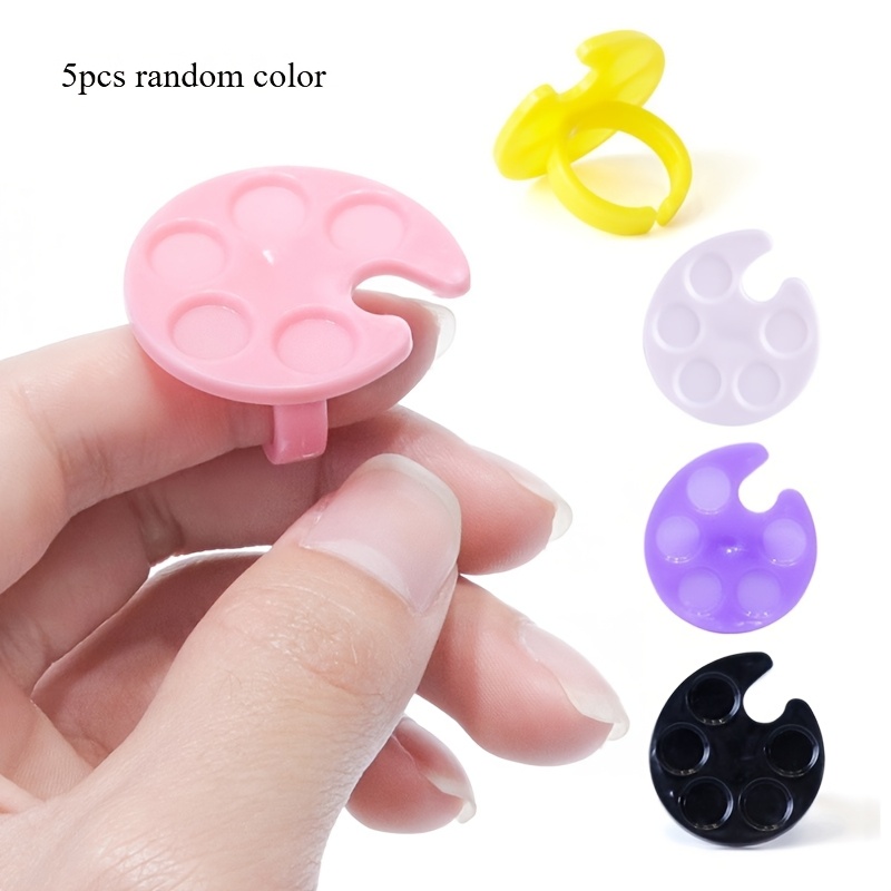 TEMU Random 5pcs Plastic Nail Art Palette Mini Finger Ring Dish Polish Gel Painting Drawing Holder Plate Manicure Tools