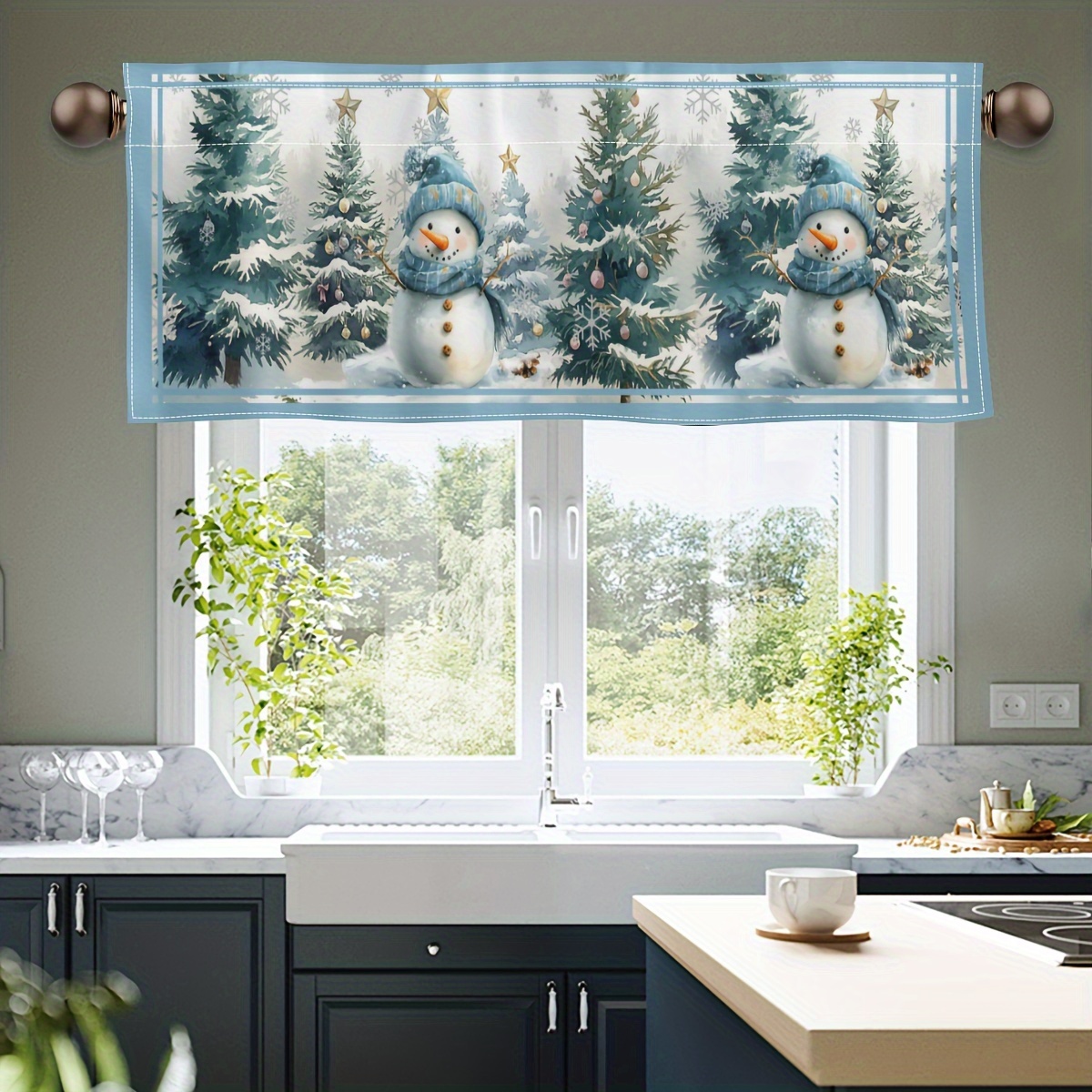 

Snowman And Christmas Tree Valance, Non-woven Rod , - Polyester , For - 54x17 , Decorative