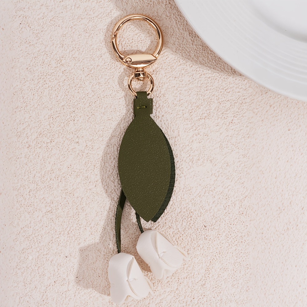TEMU Korean Retro Tulip Pu Pendant Easy Flower Keychain All-match Commuter Bag Charm High Aesthetic Women' Decoration Key Chain Small Accessory Gift