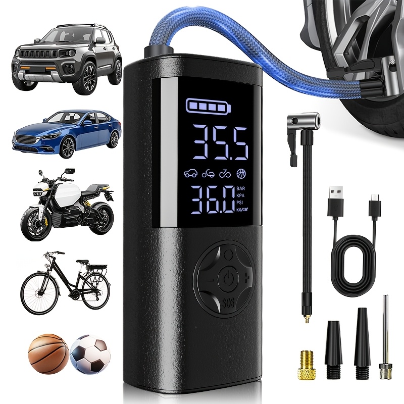 TEMU Portable Tire Inflator, 150 Psi Fast Inflation Air Compressor With Digital Pressure Gauge, Usb Rechargeable, With , Suitable For Cars,