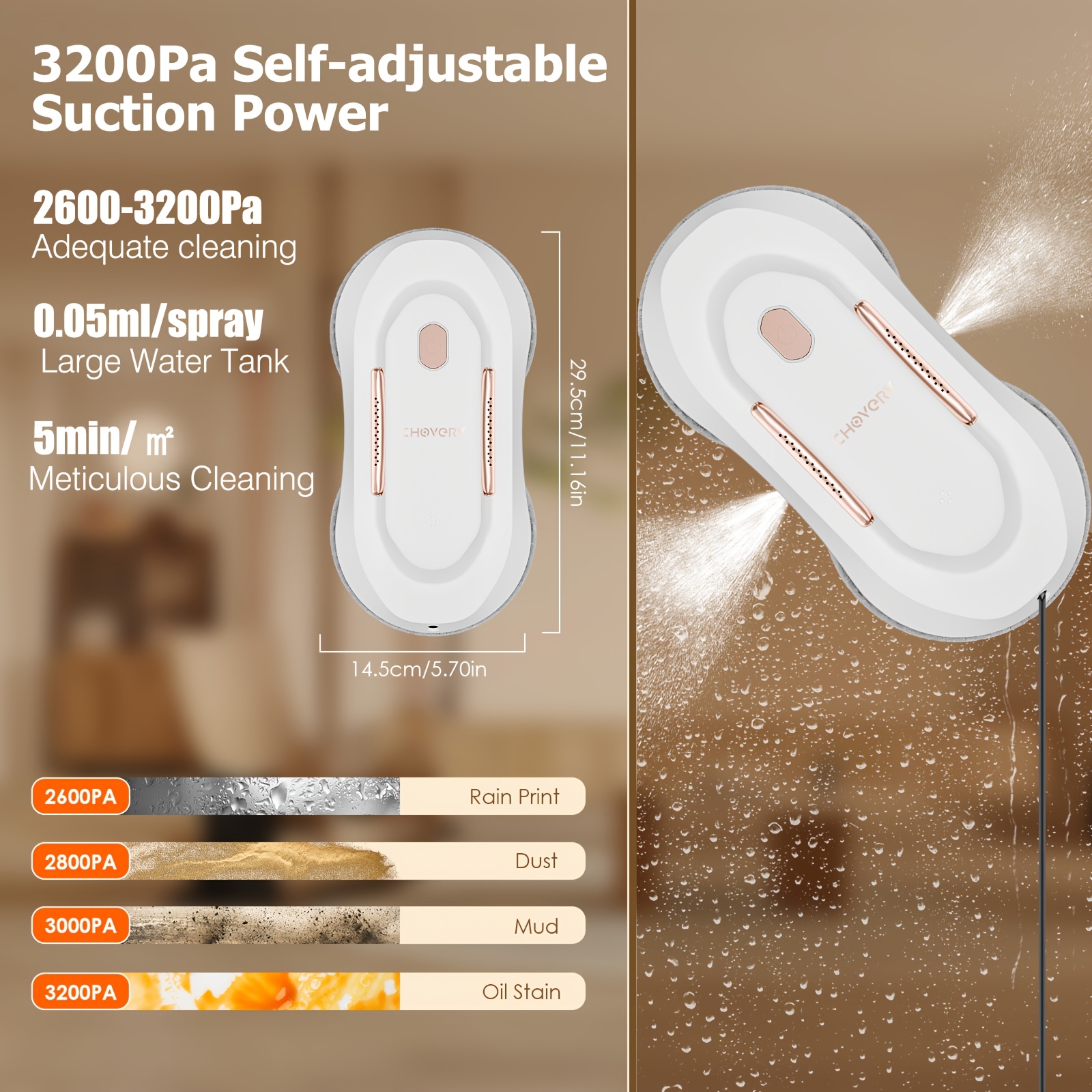 Chovery S1 3500pa Window Cleaning Robot, Window Robot With Spray Function, Automatic Window Cleaner Robot, Window Cleaning Robot With Remote Control