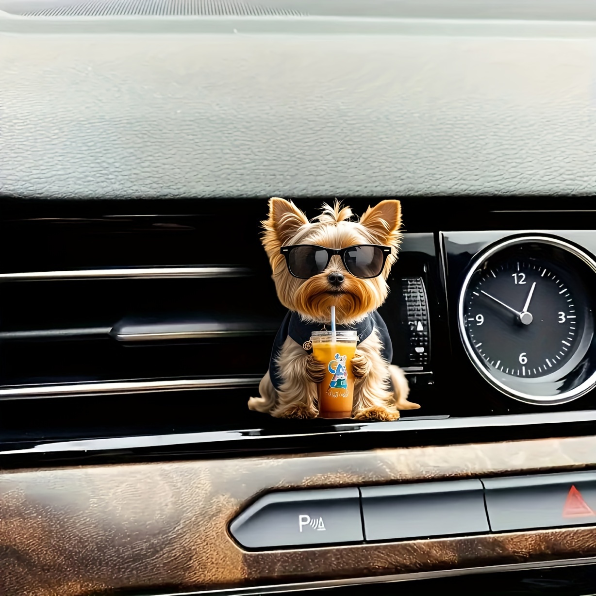 

1pc Yorkie Holding Drink Acrylic Car Air Freshener Set - Car Interior Accessory - Long- Scent With Perfume Pad/compressed Scent Stick/reed - No Fragrance Source Included