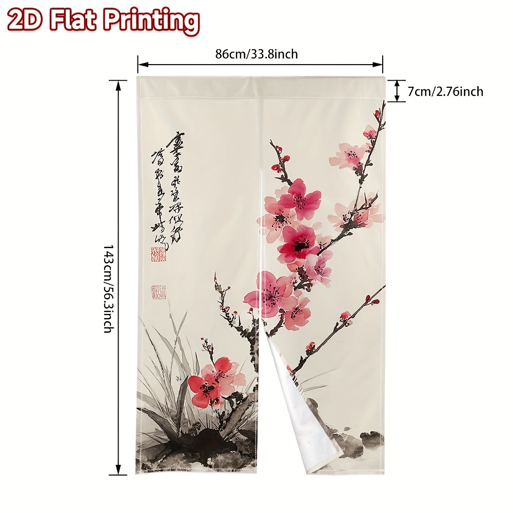 TEMU 1 pièce, Rideaux de Porte Noren Impression 2D PLATE Peinture à l'Encre Motif Fleurs Roses Rideau de Porte Japonais Électricité, Facile à