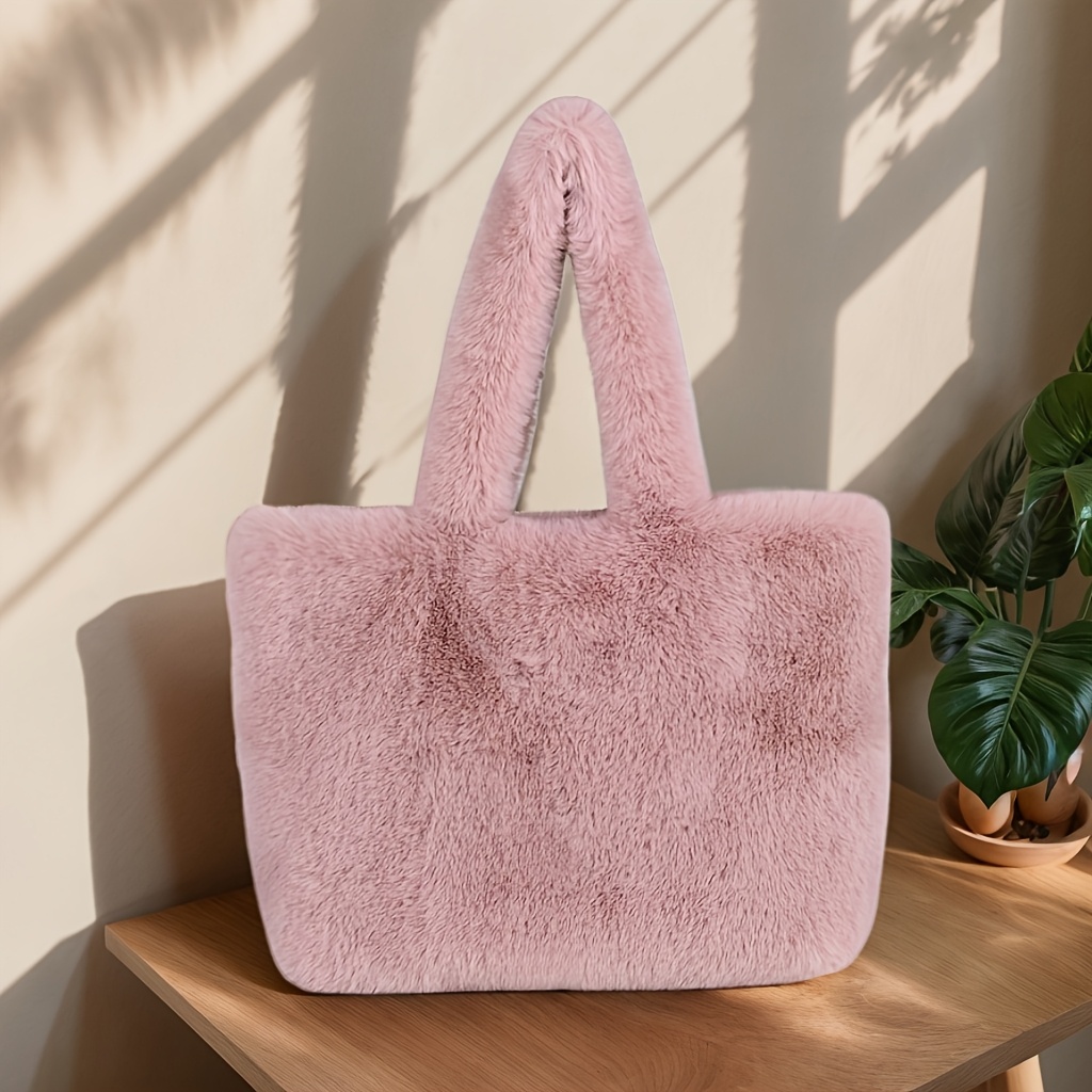 

1pc Sac à Main en Fausse Fourrure Confortable pour Femme - Grand Sac à Épaule en Peluche Douce avec Trousse de Maquillage, Sac à Main Multifonctionnel , Cadeau de Saint-Valentin