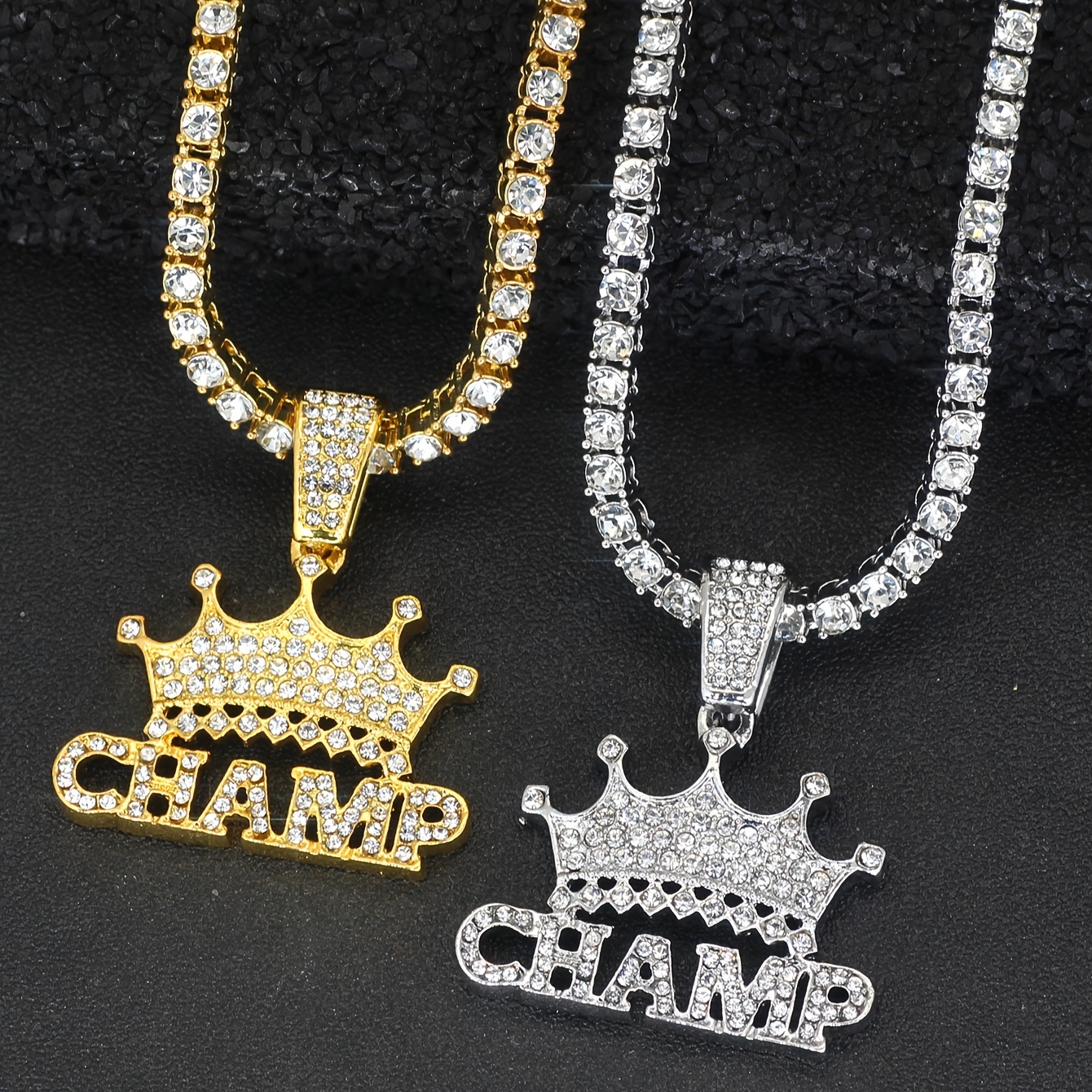 

1 Piece Of Shiny Champ Pendant With Ice Cuban Chain For Men And Women Hip Hop Pendant Choker Necklace