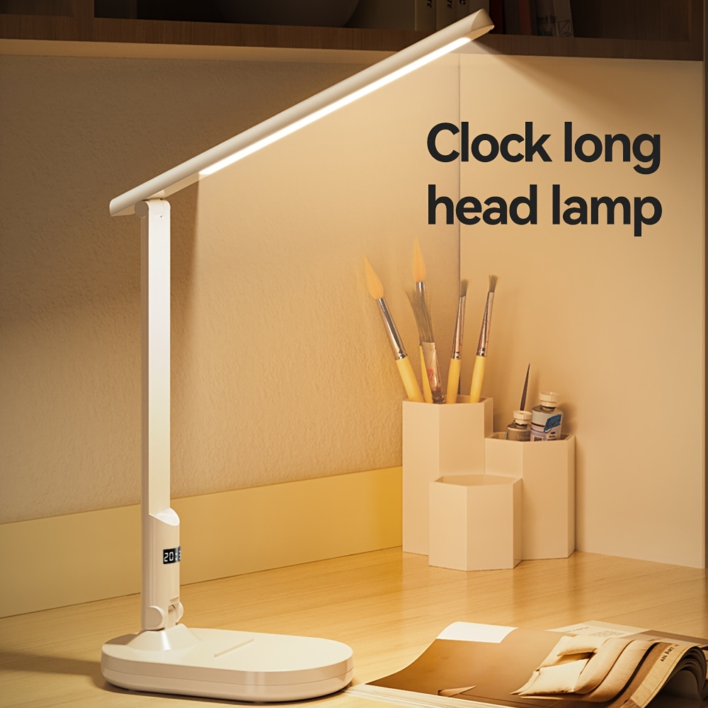 TEMU Eye-protecting Desk Lamp, Home Office And Study Lamp, Adjustable , Led Desk Lamp, Time Display 3- Sensor Lamp