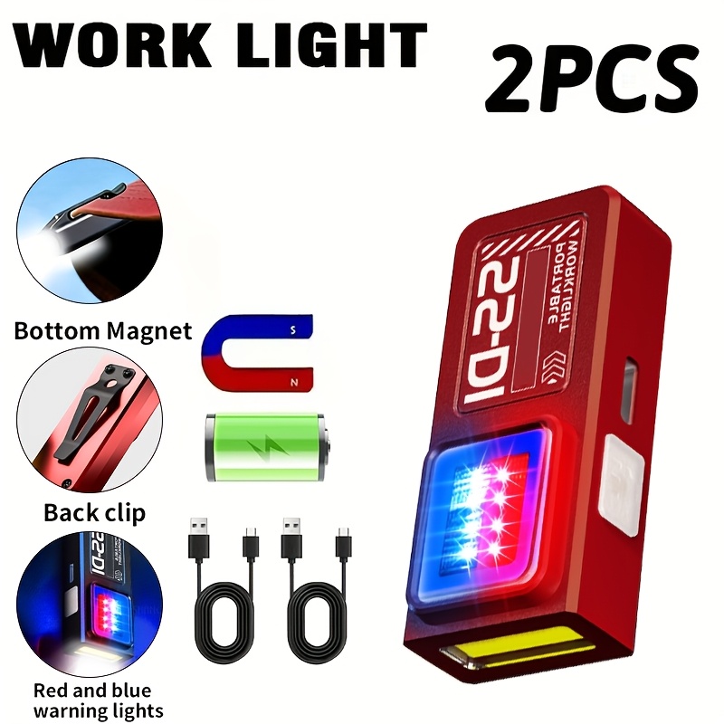 2pcs   mini led multifunction flashlight usb rechargeable handheld flashlight magnetic repair light   hat   4 lighting   side red and blue warning lights home emergency  
