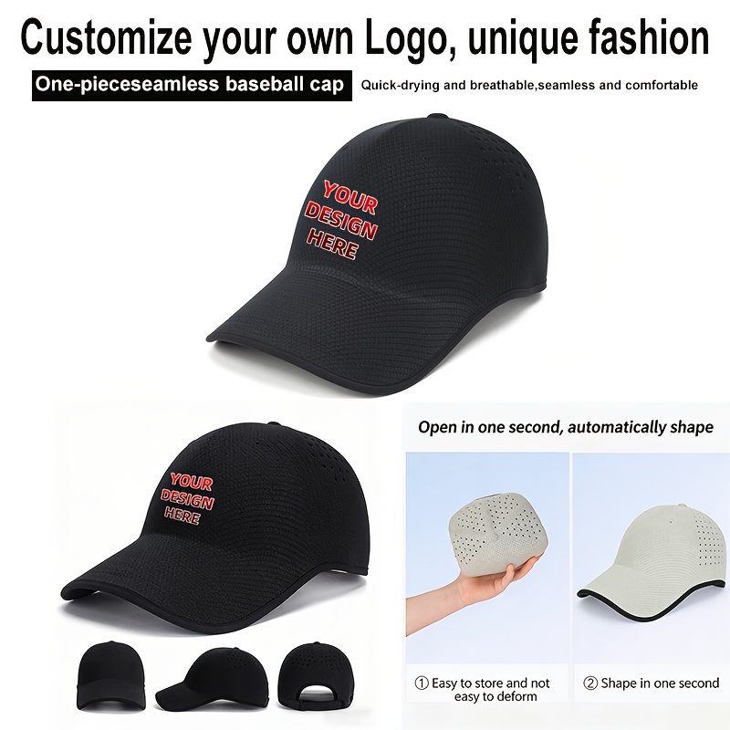 TEMU Casquettes de baseball avec logo personnalisé - Casquettes une pièce couture, respirantes et à séchage rapide, adaptées pour , les uniformes