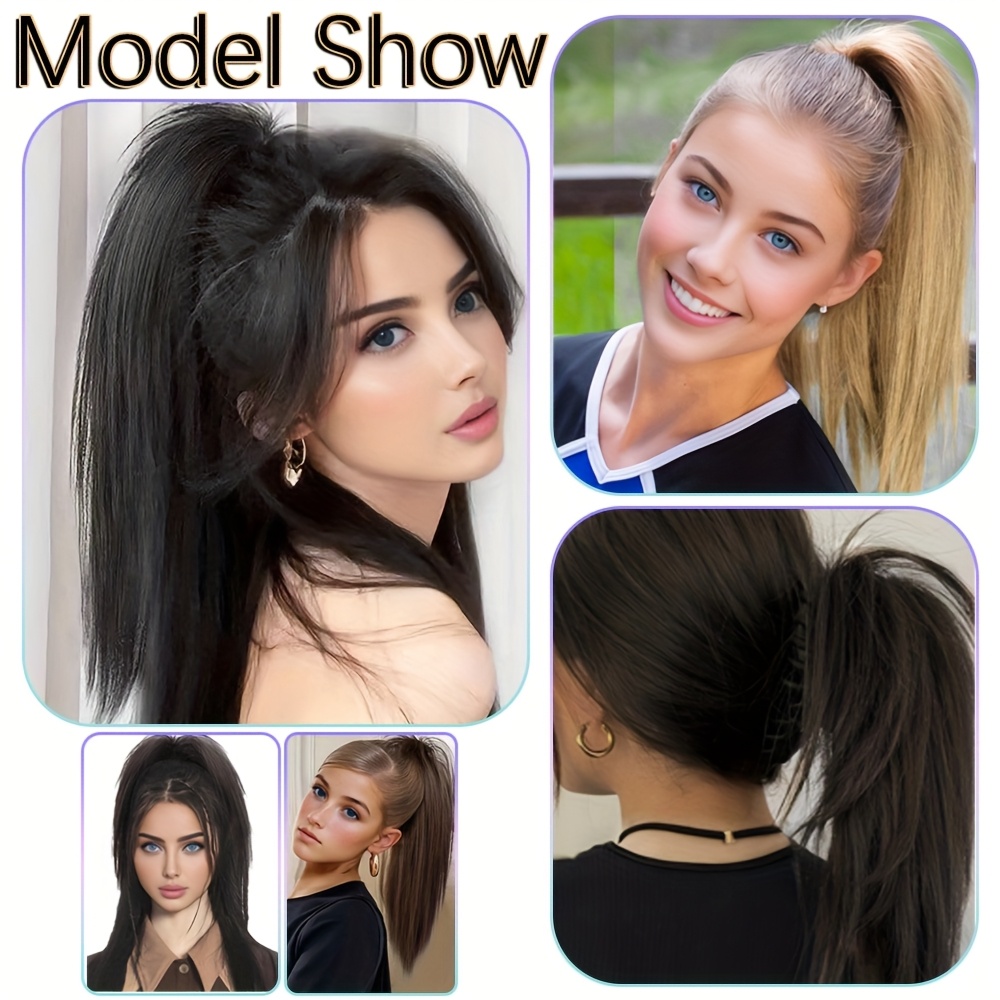 1pc womens synthetic claw clip ponytail extension medium long straight hair   natural look daily   accessory details 4