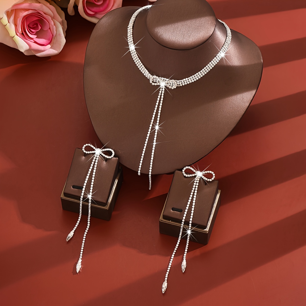 Image of 3 Elegant And Stylish Women's Bow Knot Jewelry Sets Necklace Earring Perfect For Daily And Casual Gatherings