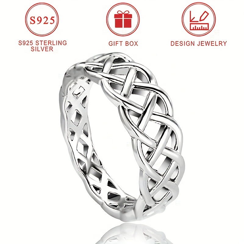 

Sterling Silver Celtic Knot Eternity Band Ring, 925 Silver Twisted Pattern, Elegant & Simple Style, Unisex Couples Matching Jewelry, Gift Box Included