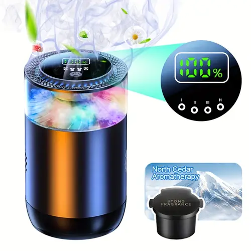 smart car air freshener with essential oil tank auto on off adjustable ambient fragrance usb rechargeable 900mah battery for car interior freshness sleek cylindrical design