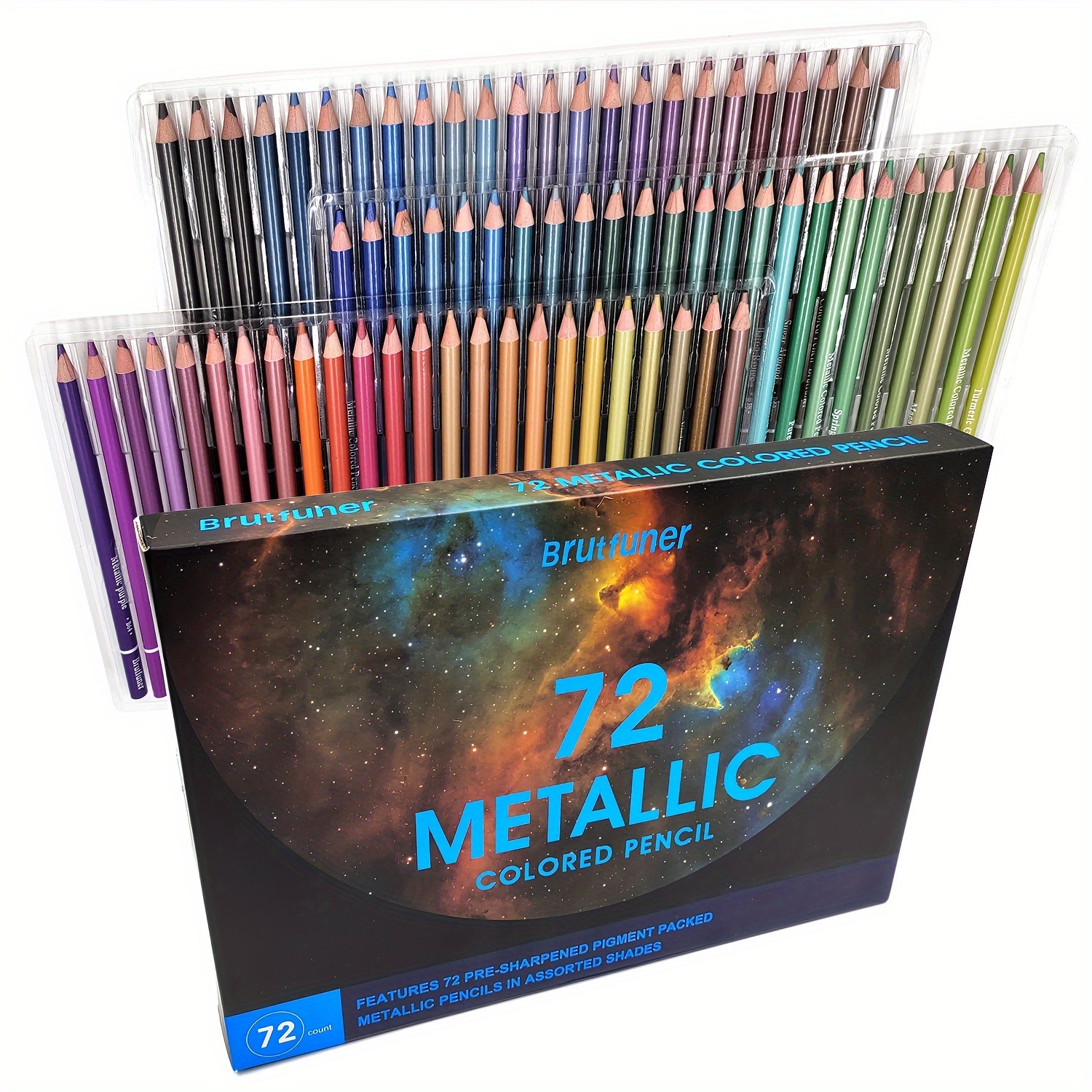 

Brutfuner 72-count Metallic Colored Pencils Set, 2mm+ Wire Diameter, 4b Hardness, Suitable For Ages 14 And Up, Pre-sharpened Oil-based Assorted Shades For Drawing And Coloring
