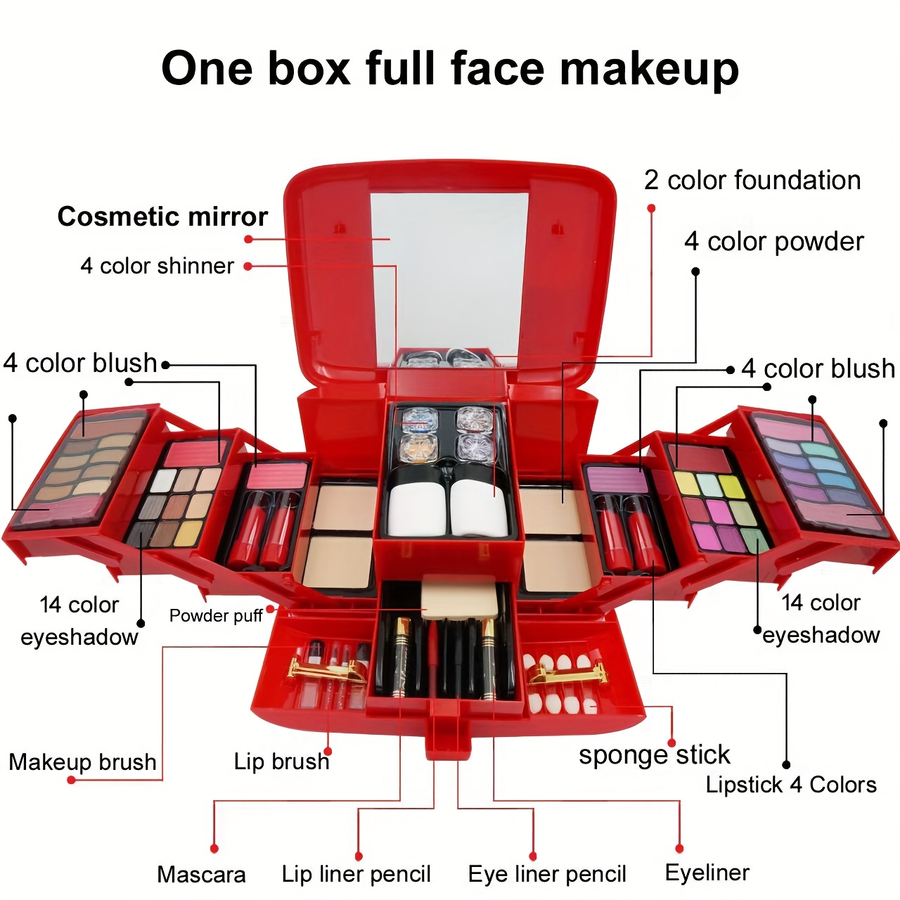 luxury multi functional makeup set portable cosmetic collection including eyeshadow lipstick lip liner blush glitter eyebrow pencil mascara makeup tools powder foundation etc ideal for makeup artists and beginners in a travel case Product details 2