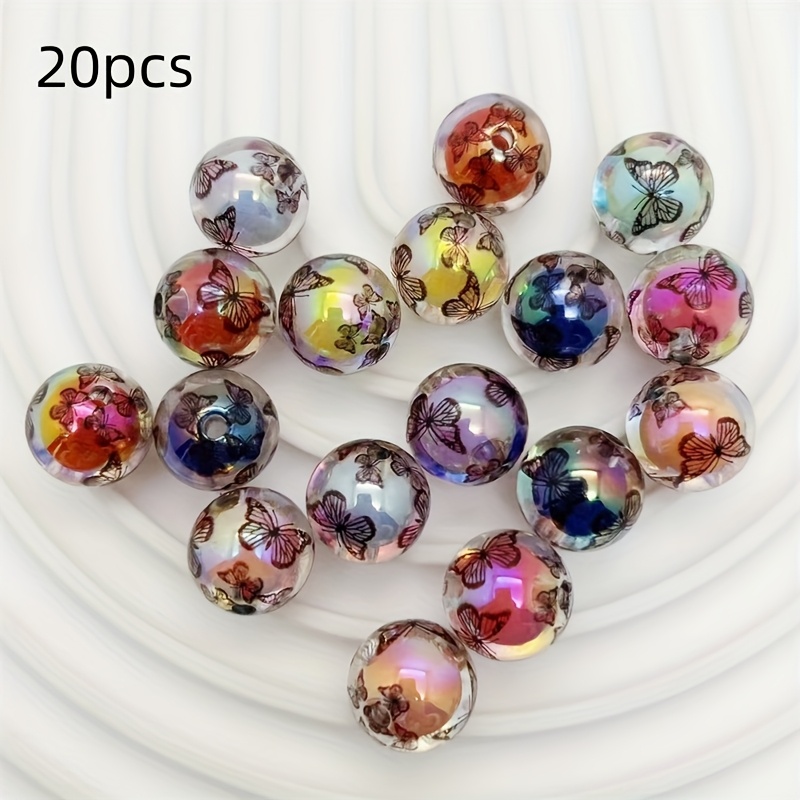 Image of 16mm Acrylic Print Beads, Uv Coated Round Craft Beads - Multicolor Mixed Pack For Making, Bracelets, Friendship Gifts, Keychains, And Pen Charms