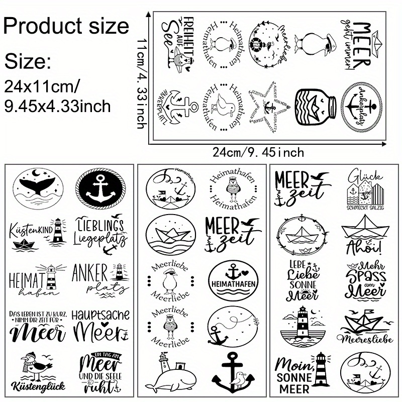 TEMU Black And White Nautical Elements 4pcs Uv Transfer Paper Set, Coastal Theme Decorative For Mugs, Water Bottles, Furniture, Glass, Phone Cases,