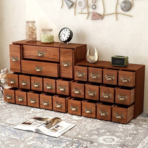 vintage solid wood drawer storage box desktop stationery accessories tape cosmetic organizer multi layer cabinet