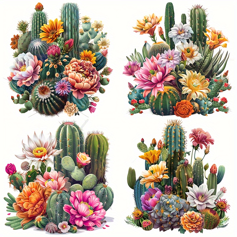 

Four-in-one Cactus Flower Sticker Set: High-transparency Double-sided Print, Car And Motorcycle Decals, Scratch-resistant