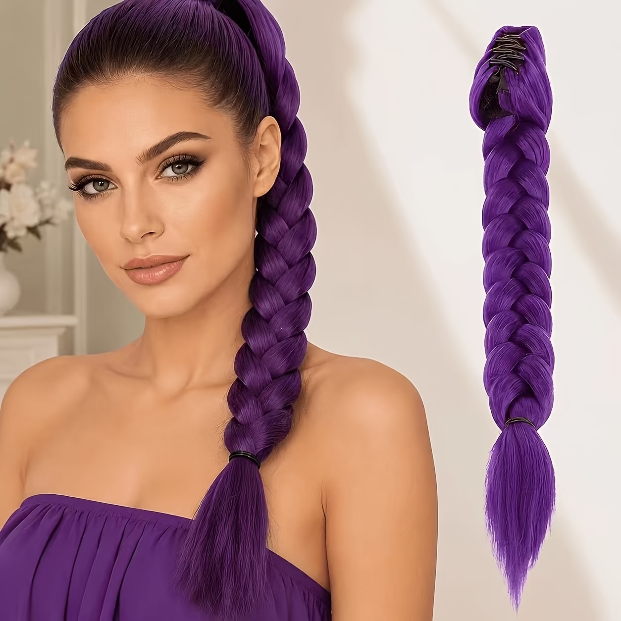 TEMU viola senza K-POP da donna | a clip con intrecciata viola, adatta per Halloween, Natale, festival musicali, studenteschi, cosplay, fibra liscia