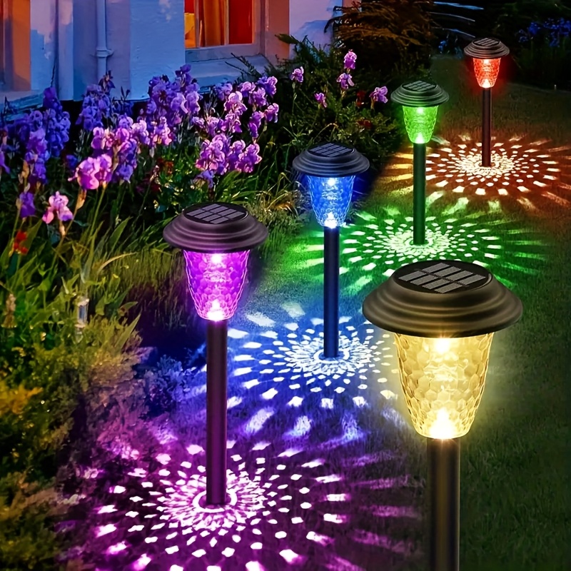 4/2pcs Led Solar Pathway Lights, Rgb Color Changing And Warm White, 1500lm, Outdoor Yard Lighting With Polished End, Insert Design For Garden, Decor, Solar Yard Lights, Xmas Halloween Decor Gifts