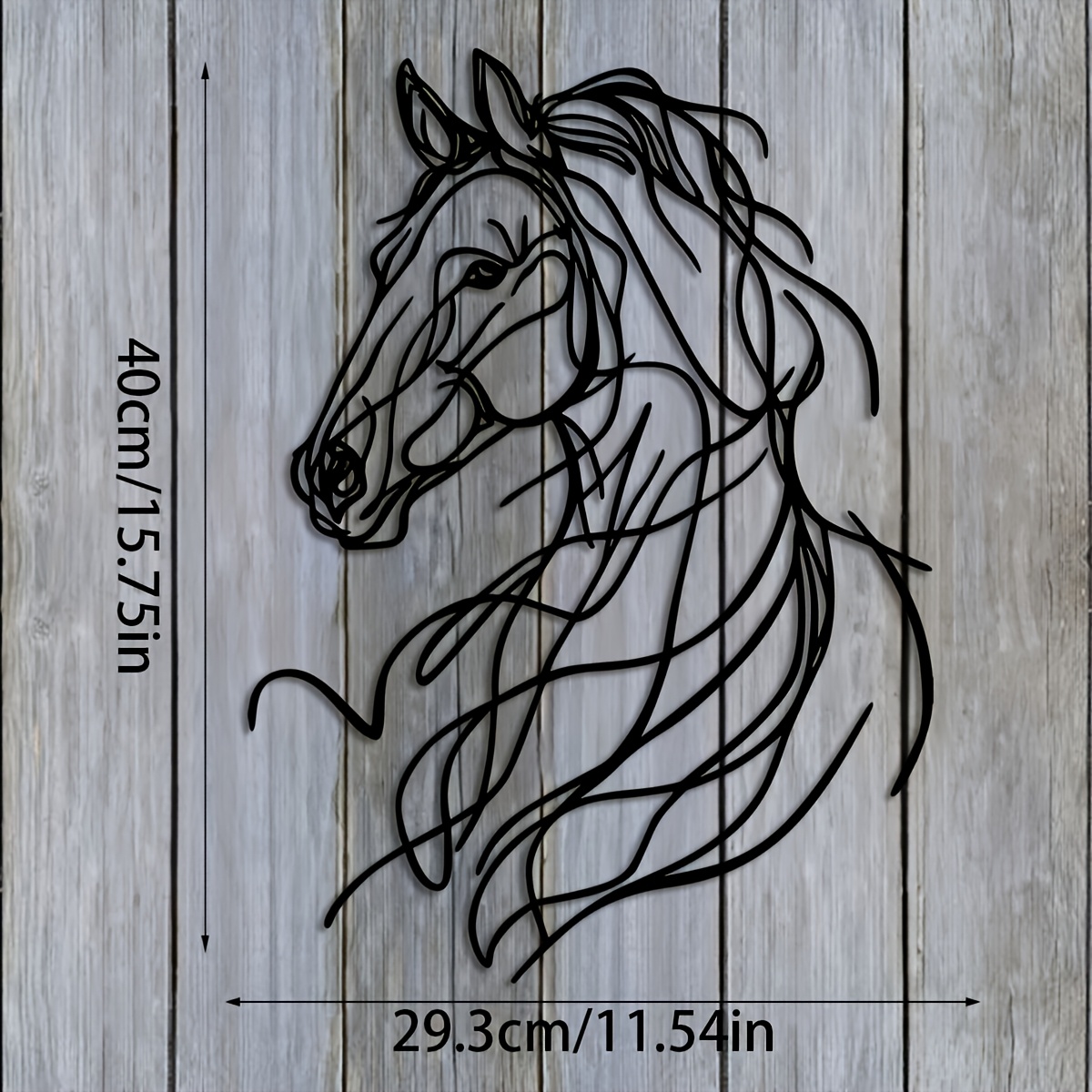 TEMU 1pc Modern Minimalistic Metal Horse Wall Art, 11.54"x15.75" - Elegant Black Head & Mane Design, Indoor/outdoor Home Decor For Patio, Balcony, Or