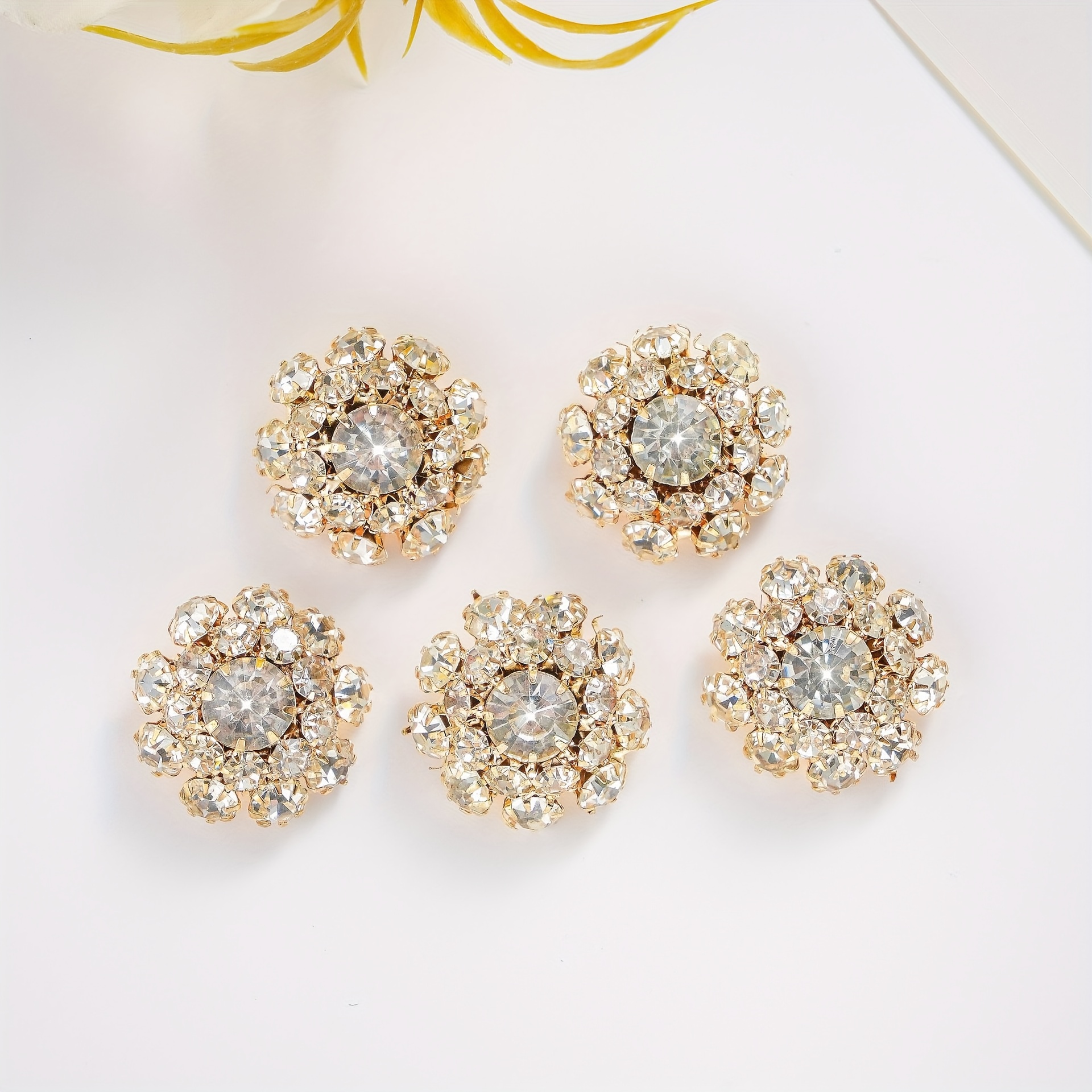 TEMU 5pcs Set Of 2.2cm Metal Colored Flower-shaped Buttons Inlaid With Shining Rhinestonesfor Hand-sewing Decoration. Unisex, Suitable For Festivals,