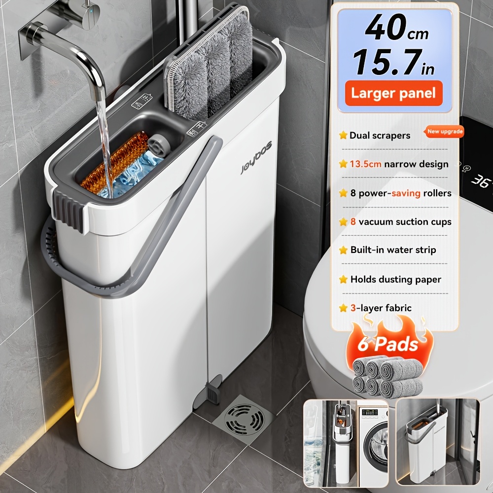 E-shop Wischmopp und Eimer mit Auspresser-Set für Zuhause, Flachwischer und Eimer zur Bodenreinigung, 6 wiederverwendbare Mikrofaser-Mopp-Pads,