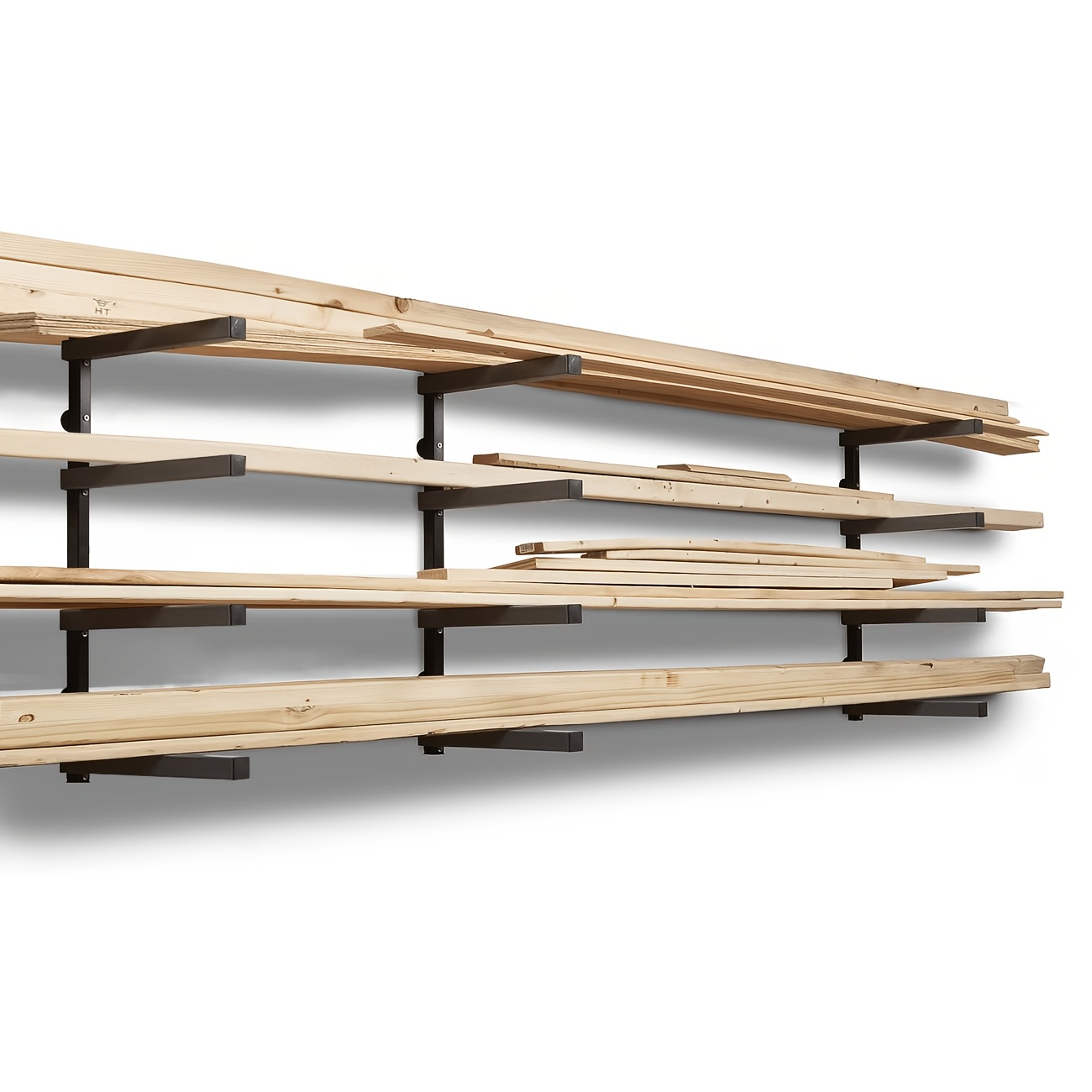 Image of 2/3pcs Lumber Storage Rack, 4-level Metal Wall Mount Wood Organizer For Indoor Outdoor Use, Garage Wood Rack For Workshop, Basement, Storage Racks