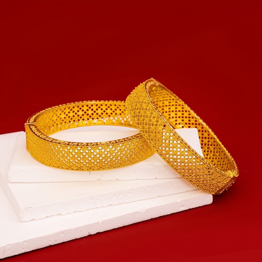 TEMU 2pcs Bracelet Rigide Doré Moyen-, Bracelet de Mariage Dubaï, Éthiopie, Charme Africain, Article de Luxe pour Femmes Arabes
