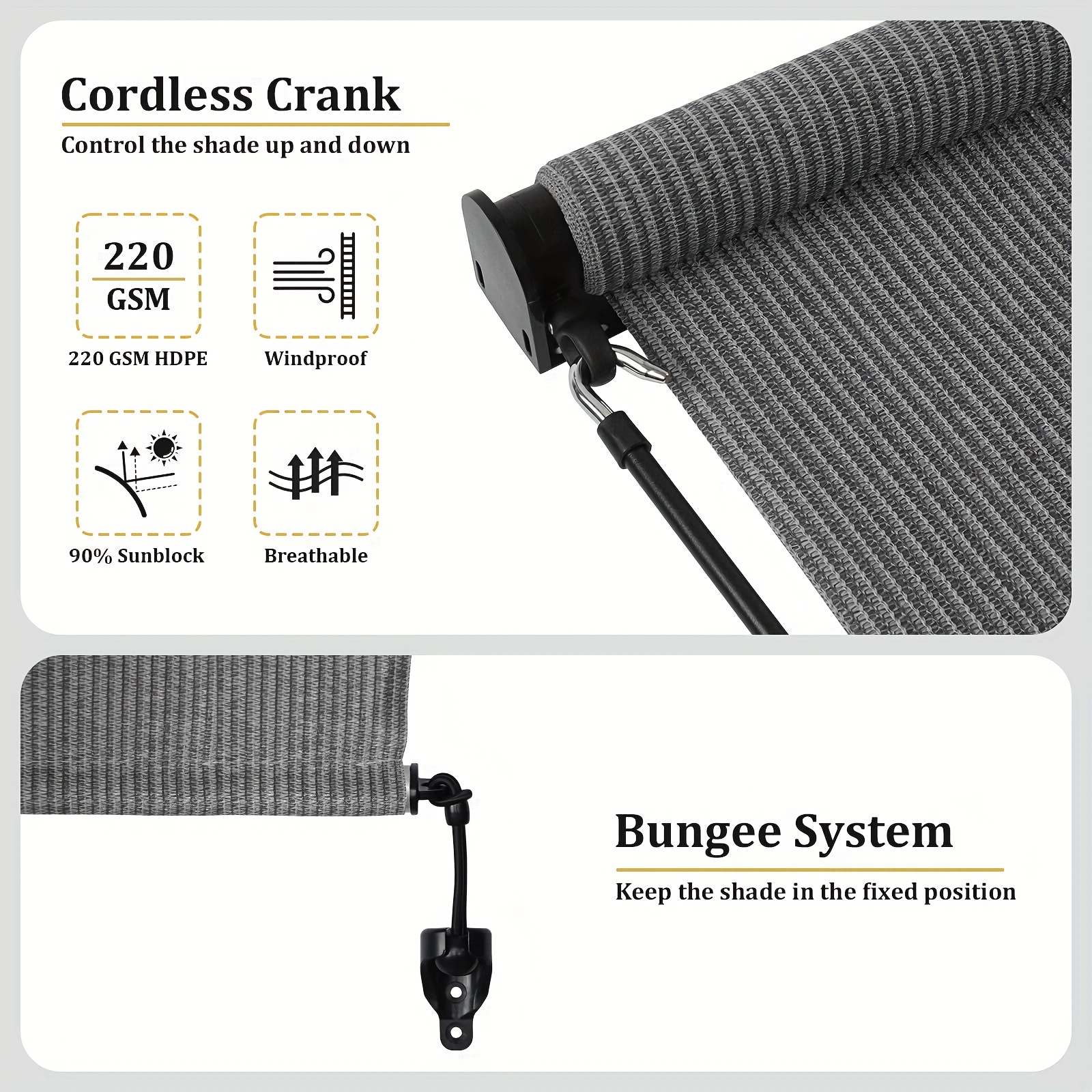 outdoor roller shade fabric blind gray 220gsm roll up shade wand operation exterior roller shade cloth for patio porch gazebo spliced of two sections details 0