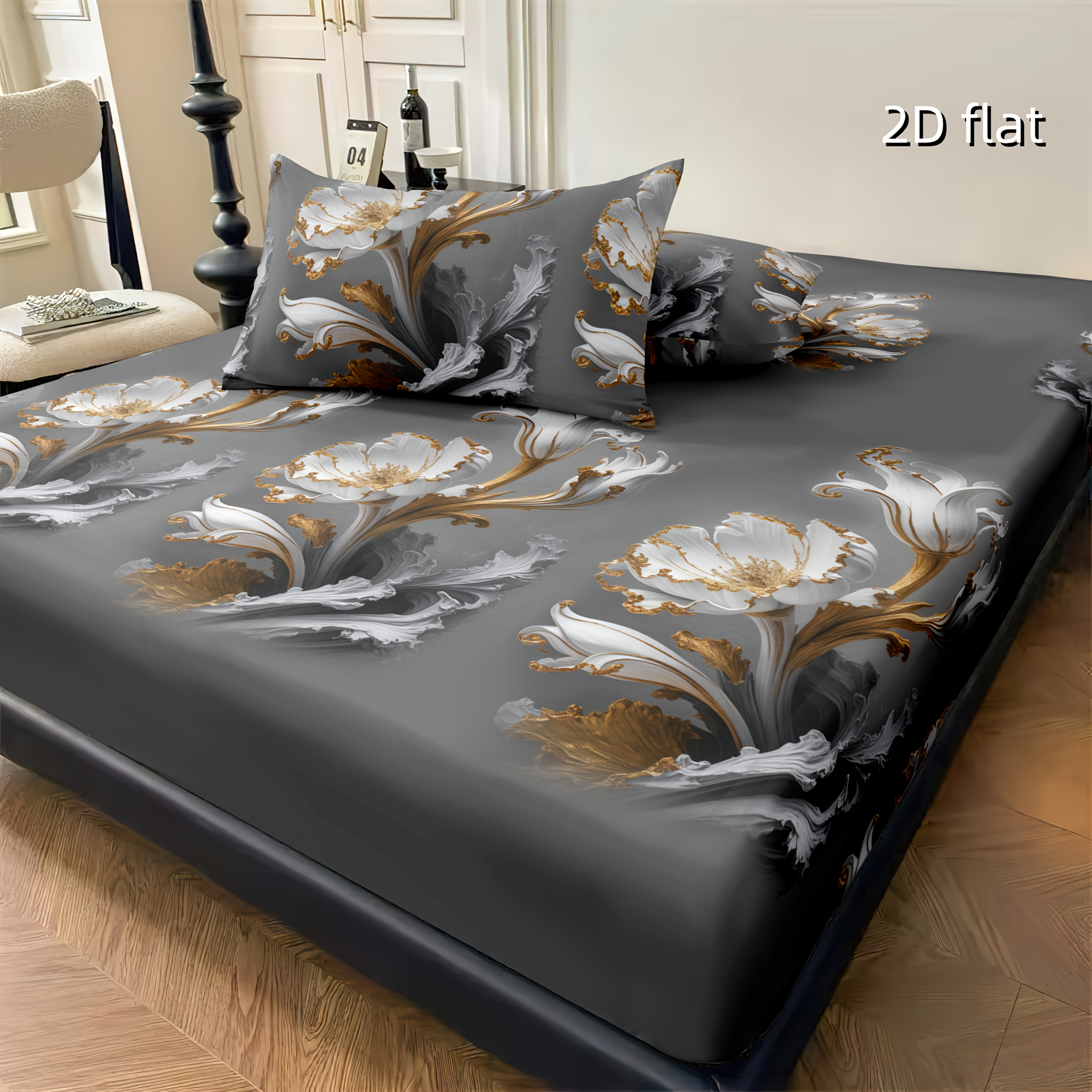 TEMU 3pcs Floral Combination Fitted Sheet Bedding - Comfortable And Soft, Anti-pilling, Includes Mattress Protector And 2 Pillowcases, No Filler,