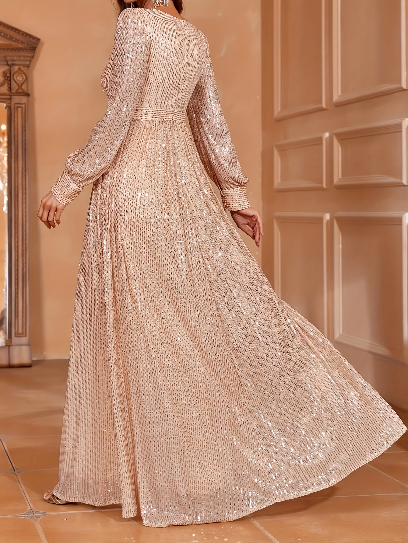 New Sequin Women'S Long Sleeve Maxi Dress Gorgeous Elegant Prom Party Gown  * High Waist Ladies Long Dress Evening Dress Wedding Dress Guest Outfit *  ...