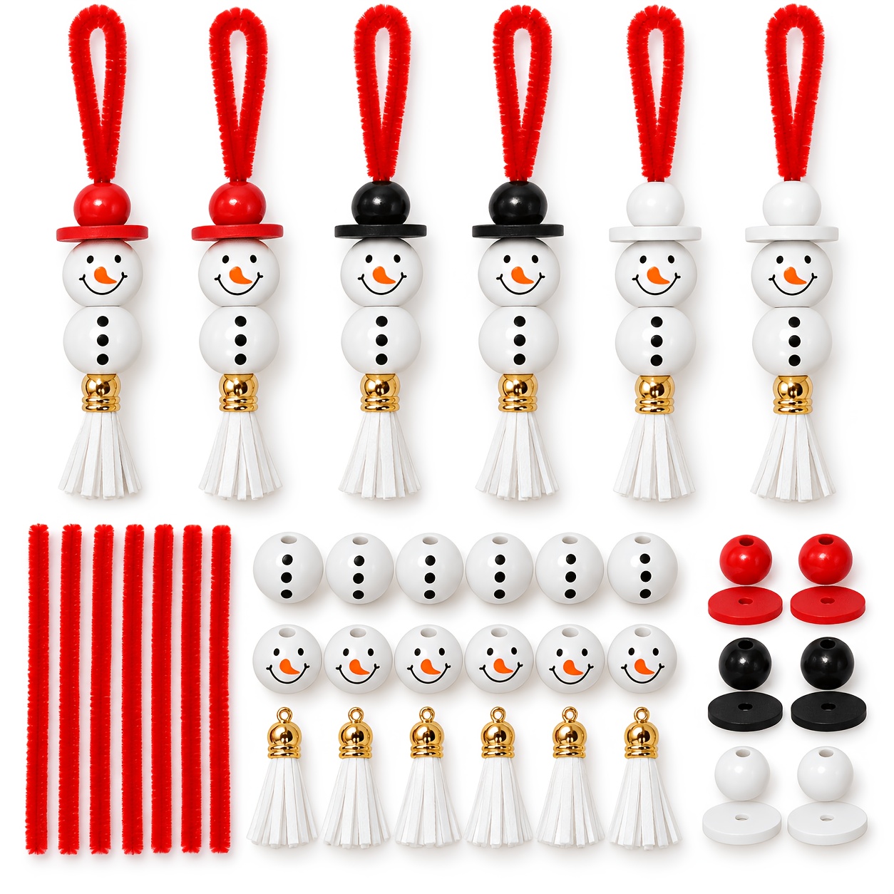 TEMU Lot de 36 pièces de décorations DIY de neige en perles de bois avec , ornements suspendus pour sapin de Noël, convient pour les matériaux de
