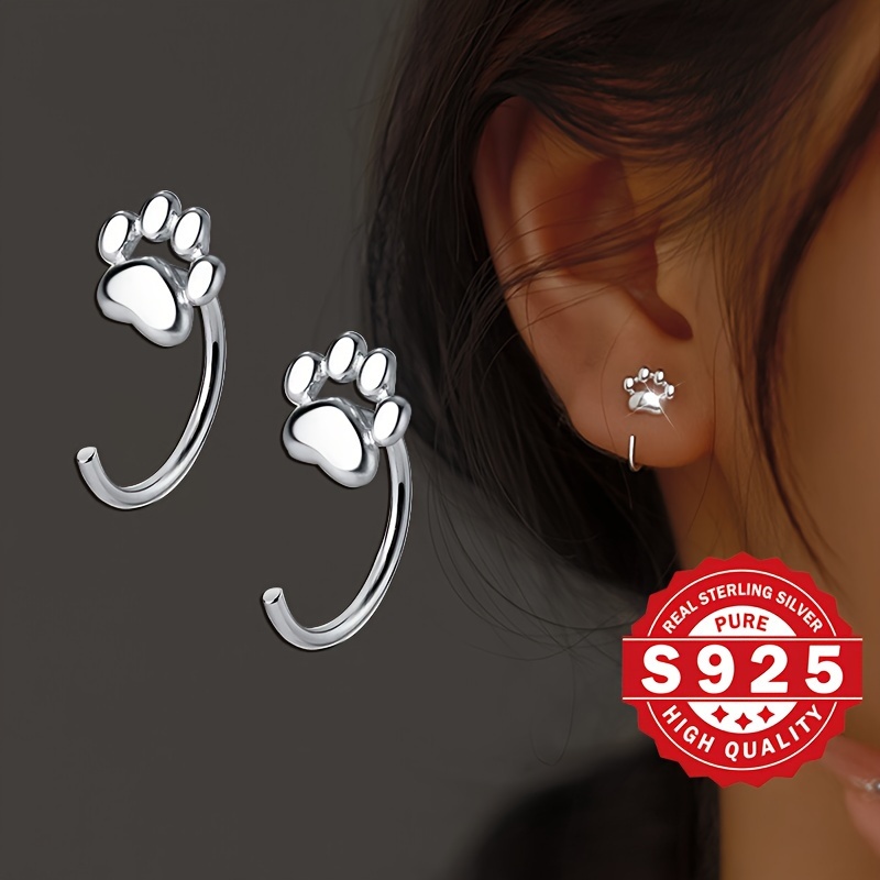 

1 Pair, Cute & Simply Style, 925 Sterling Silvery Cute Pet Paw Prints Stud Earrings, Delicate Creative Accessory For Festival & Party, Idea Gift For Ladies, Weight 1.8g