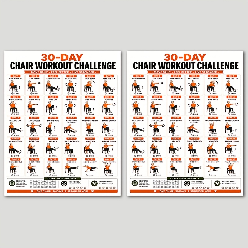 TEMU Ensemble de 2 affiches cadre pour le de fitness de 30 jours, plan d'exercices complets pour personnes âgées et de âge assises, d'entraînement
