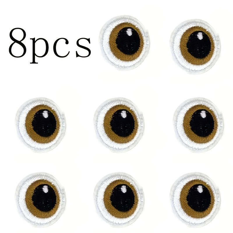 E-shop 8 Stück Braune Stoffpuppen-Gesicht Augen Stickerei-Patches - Bügel-/Näh-Aufnäher Stoff DIY Puppenherstellung Zubehör mit Bestickten Augen