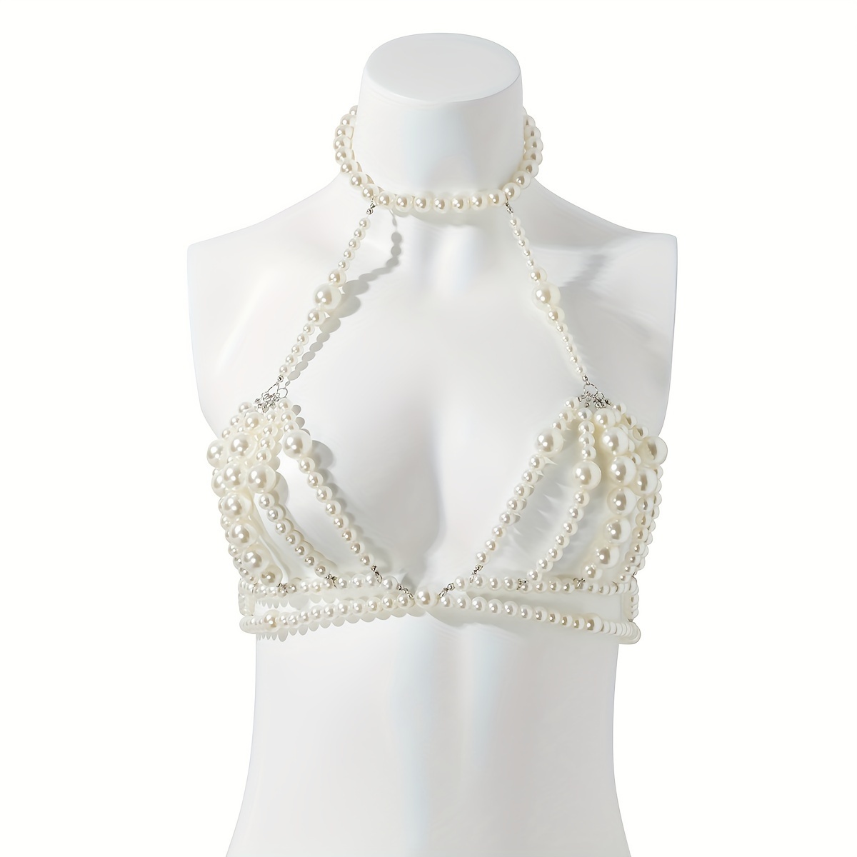 Women Elegant Pearl Bra Pearl Chest Body Chain Jewelry Fashion Handmade Pearl  Bra Beach Body Accessories 