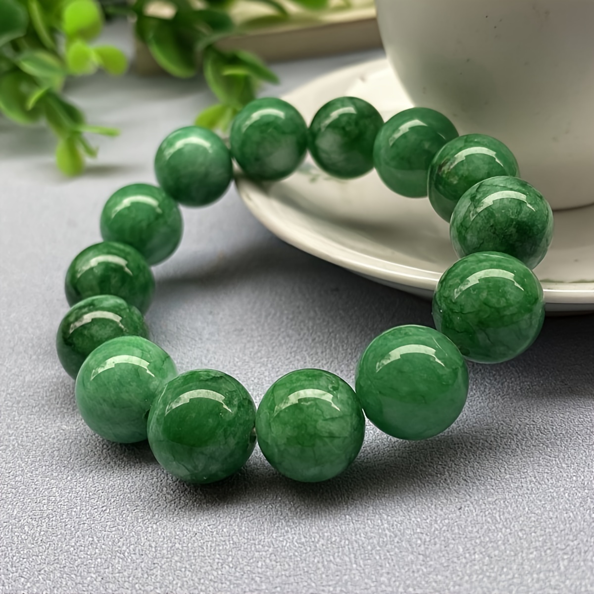 

1pc Round Beads Green Bracelet For Men, Birthday Gift