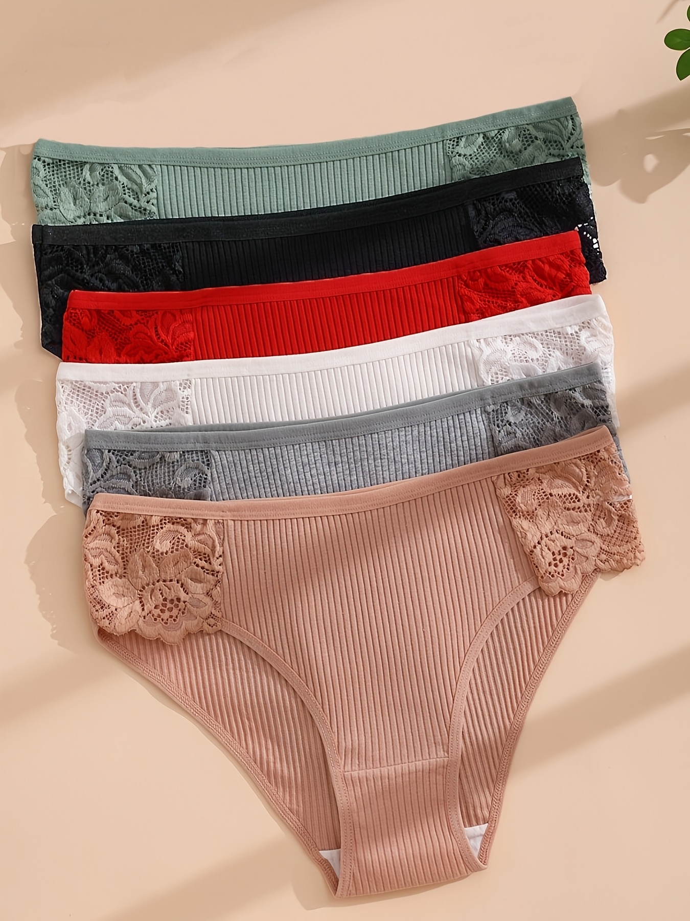 5pcs ARTDAREN Lace Contrast Side Waist Women'S Briefs | Comfortable and Breathable, Random Color Mix