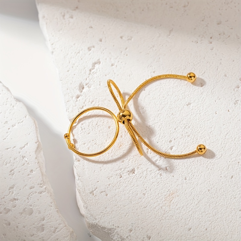 Minimalist Titanium Bow Ring Bangle - Golden Tone