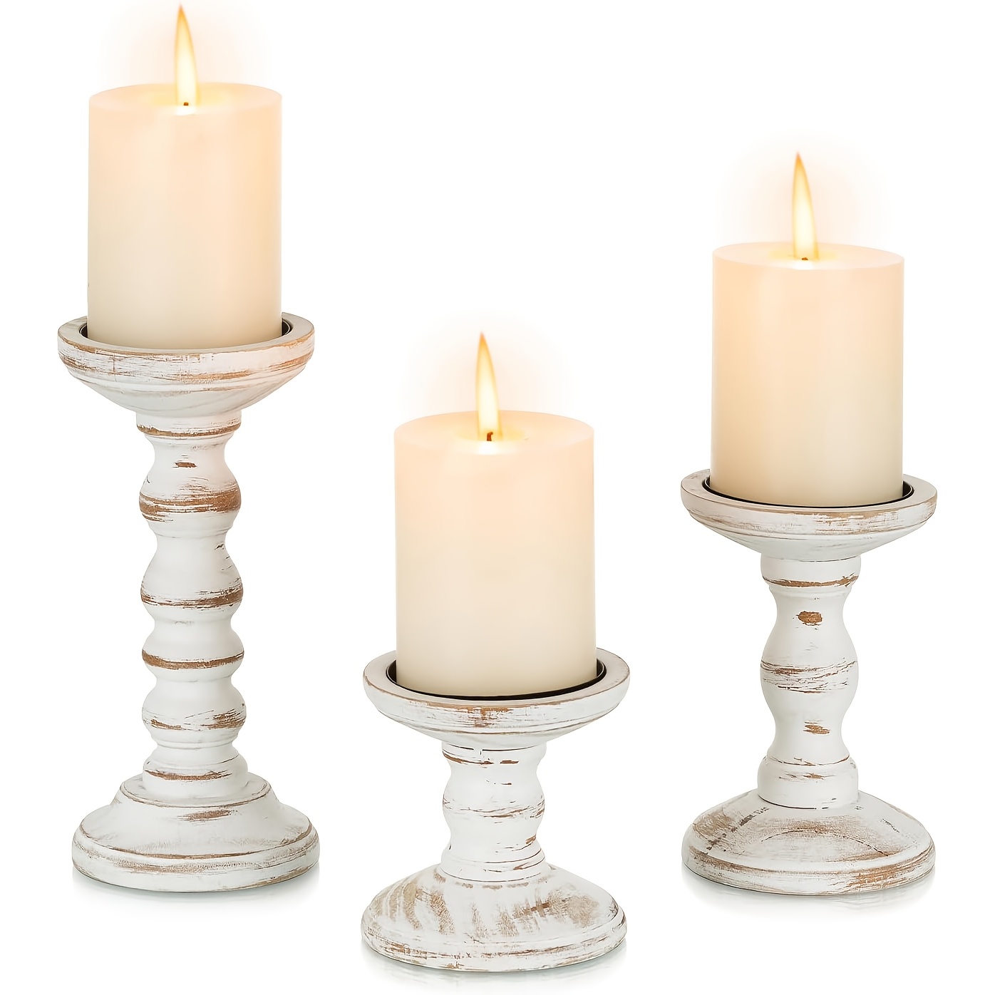 Image of 1/3pcs Candle Holders For Pillar Candles - Rustic Farmhouse Style Home Decor - Perfect For Table Centerpieces, Coffee Table Or Fireplace Mantel